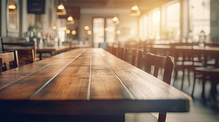 Cozy Cafe Interior with Empty Wooden Table Generative AI
