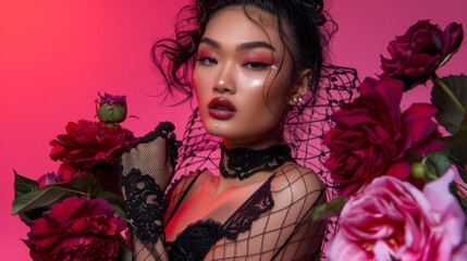 Elegant Woman with Roses – A Fusion of Beauty and Nature in Glamour