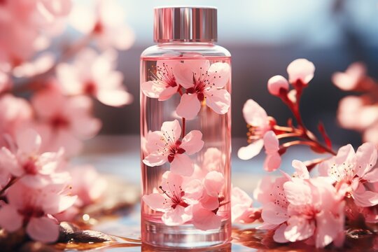 Minimalist Pastel Pink Perfume Bottle Generative AI