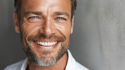 Close-up of a smiling mature well-groomed man, confidence and life experience.