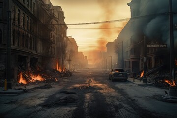 Desolate Apocalyptic City Street Generative AI