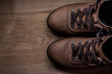 Brown nubuck boots on wood