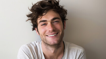 Joyful Young Man with a Natural Smile and Messy Hair - Casual and Relaxed