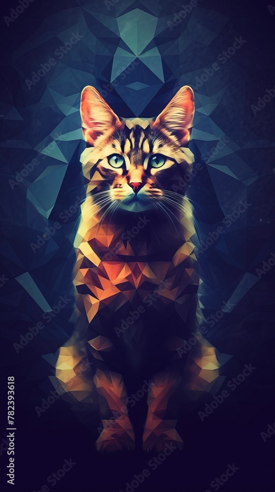 Poster minimalist low polygon cat portrait generative ai