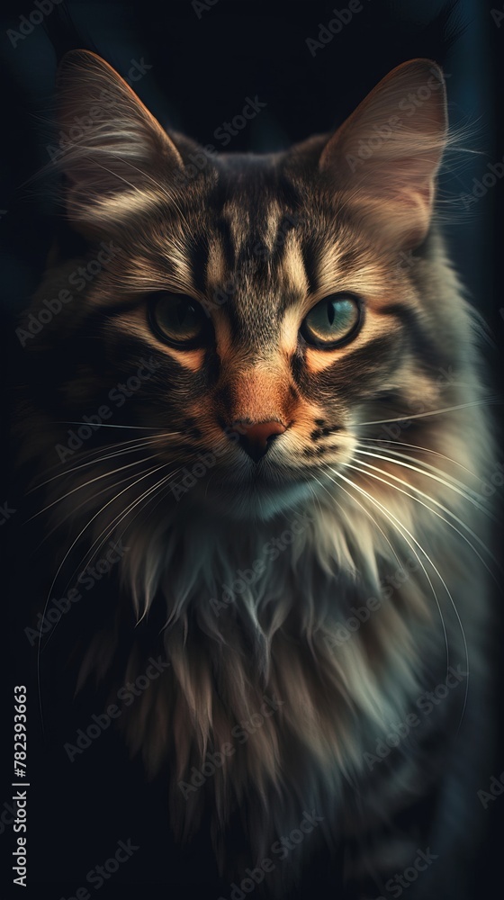 Poster unique typographic cat artwork on dark background generative ai