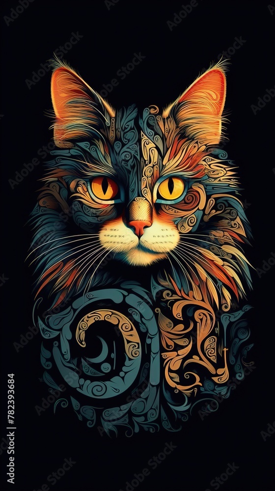 Poster stylized cat typography art on dark background generative ai
