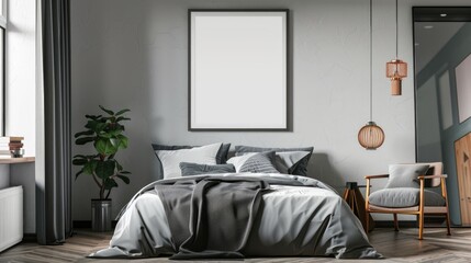 close-up frame mockup, bedroom wall poster mockup.