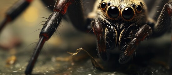 Close-up of spider's facial features - obrazy, fototapety, plakaty