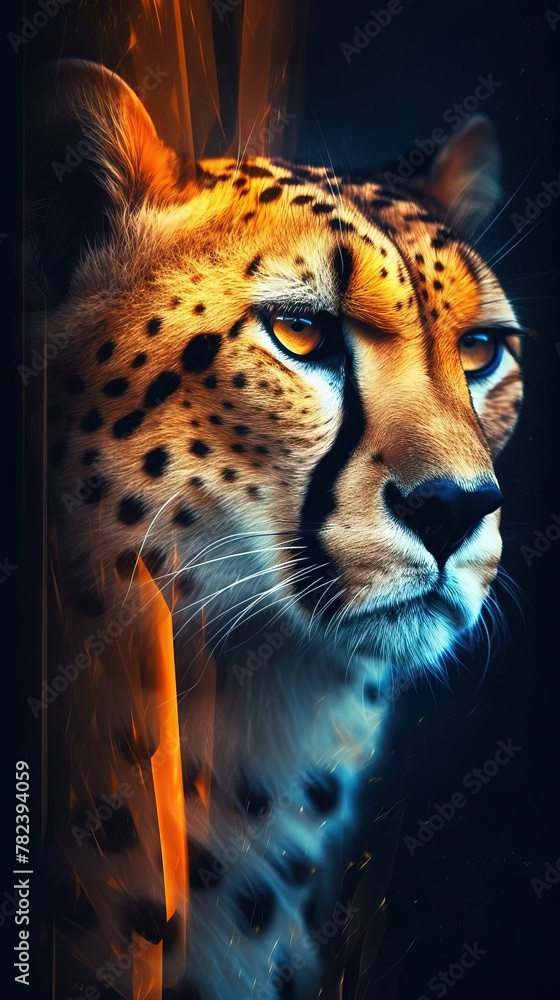 Poster abstract cheetah in striking monochrome generative ai