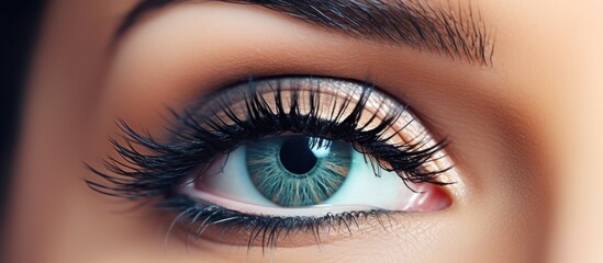 Woman's Blue Eye with Long Lashes Closeup - obrazy, fototapety, plakaty