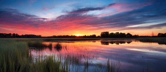 Marshy marsh sunset scene