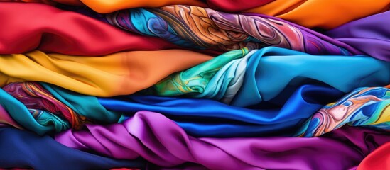 Colorful textile stack close-up