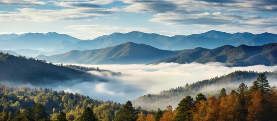 Fototapeta na wymiar Autumn foliage on Smoky Mountain peaks