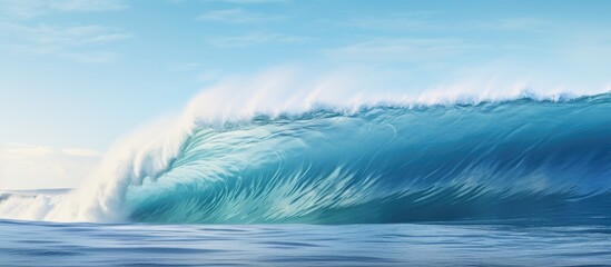 Surfer catching a huge ocean wave