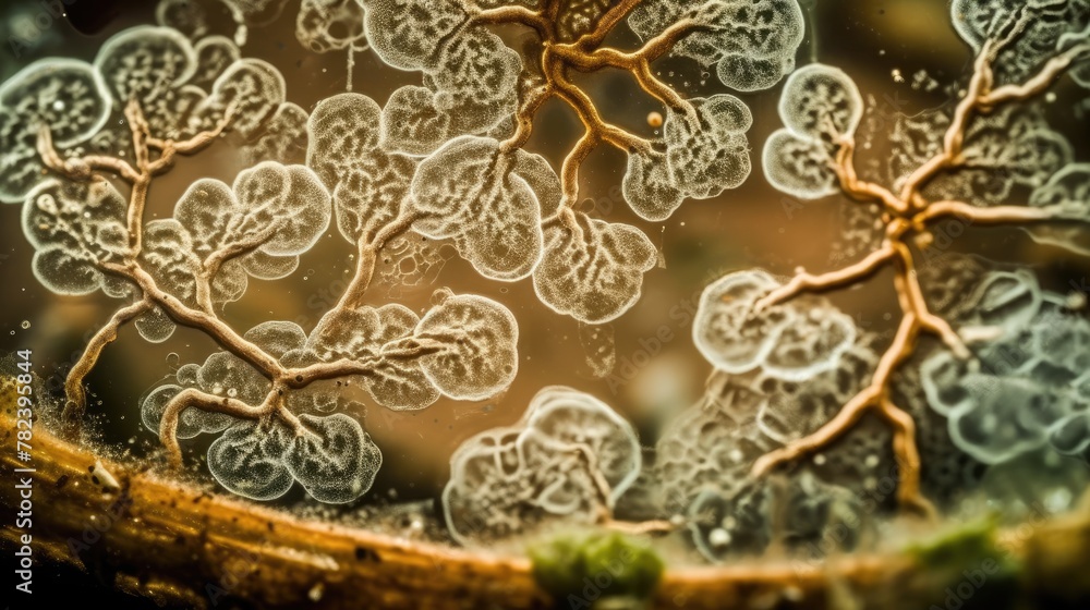 Poster captivating close-up of candida auris fungus under microscope generative ai