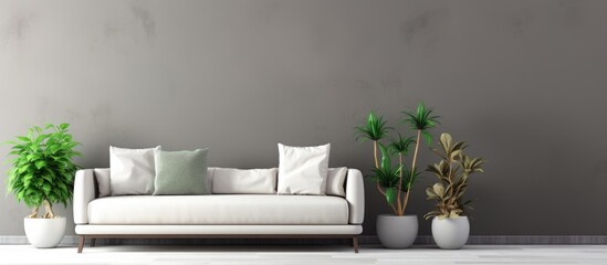 A sofa next to a plant in a room