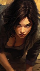 Fototapeta premium Stealthy Glance: Alluring Woman in Secretive Pose Generative AI
