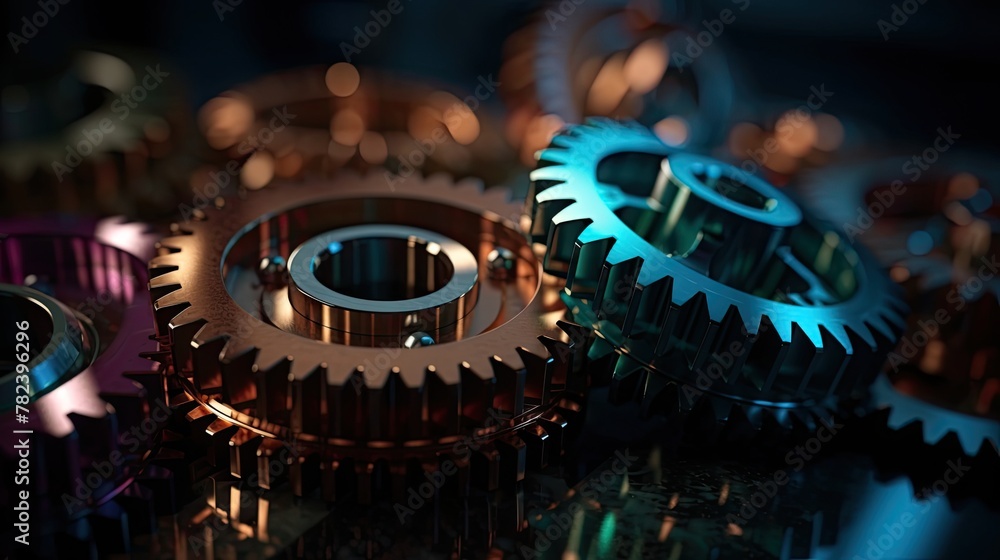 Poster intricate machinery gears in close-up generative ai