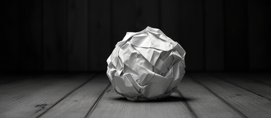 Crumpled paper ball on wooden surface - obrazy, fototapety, plakaty