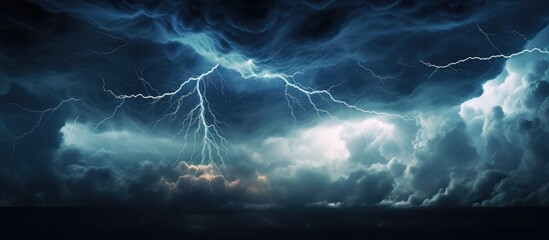 Dark sky illuminated by intense lightning strikes - obrazy, fototapety, plakaty