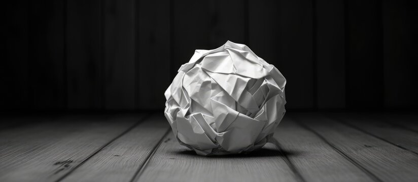 Crumpled paper ball on wooden surface