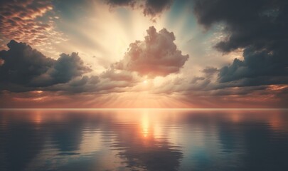 Obraz premium Serene Sunrise Over Tranquil Ocean Generative AI