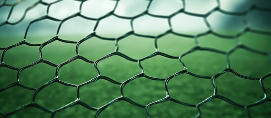 Fototapeta premium Soccer ball behind a close-up fence