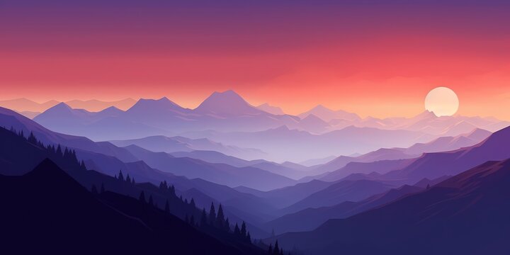 Serene Mountain and Sky Landscape in Gentle Coral Tones Generative AI
