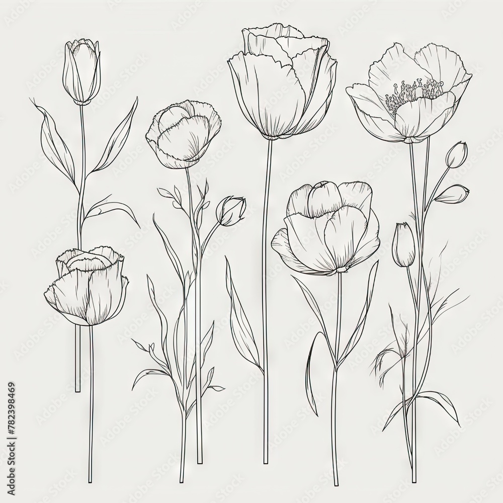 Poster minimalist floral sketch in one continuous line generative ai