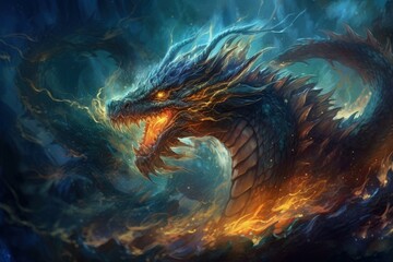Majestic Dragon Soaring Through the Mythical Realms Generative AI - obrazy, fototapety, plakaty