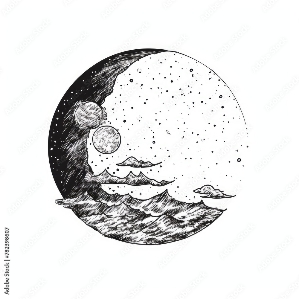 Poster minimalist moon illustration in one continuous line generative ai