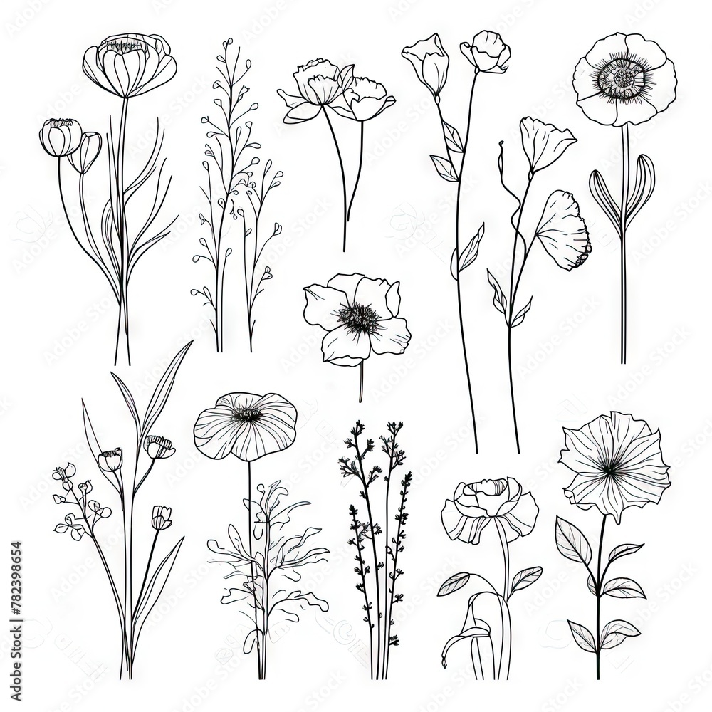 Poster continuous line drawing of floral minimalist prints generative ai