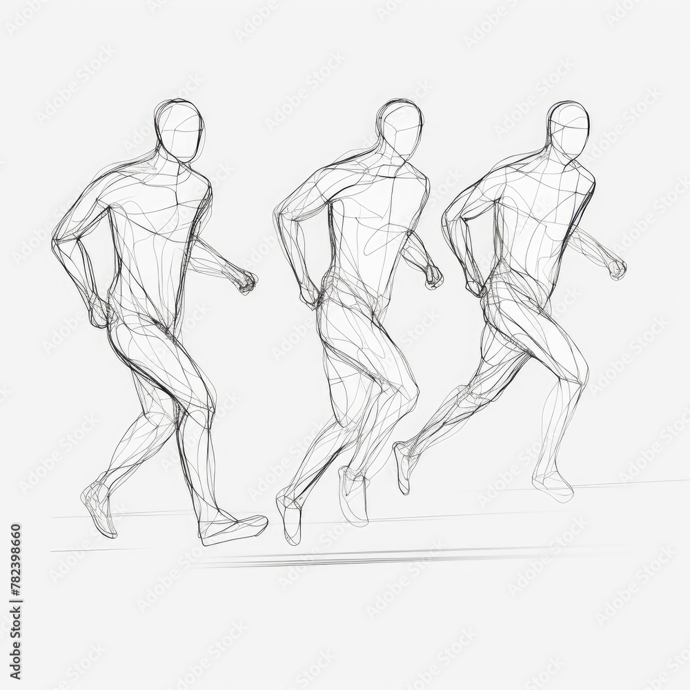 Poster minimalist silhouette of runners in one continuous line generative ai