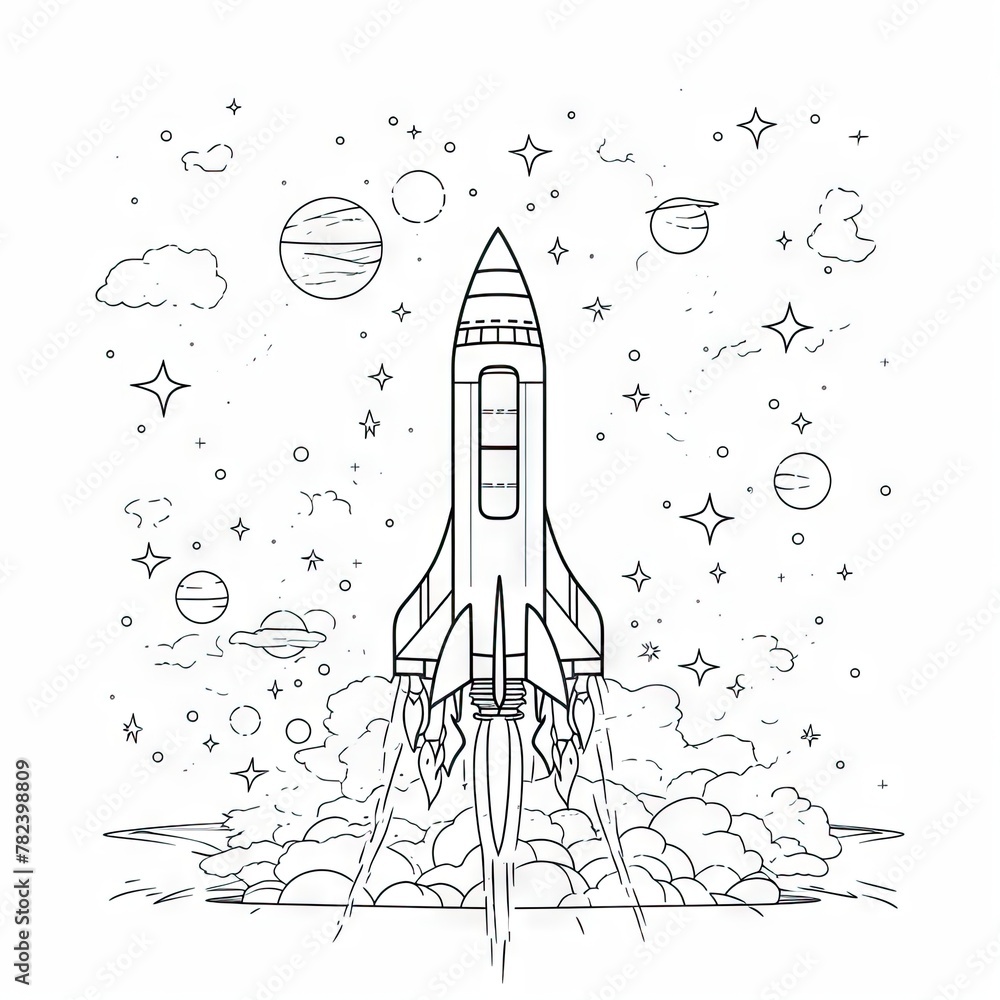Poster minimalist rocket launch: abstract outer space sketch generative ai