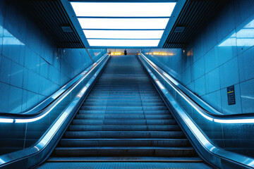 Escalator ascending towards a bright daylight opening in a clean and modern urban subway setting
