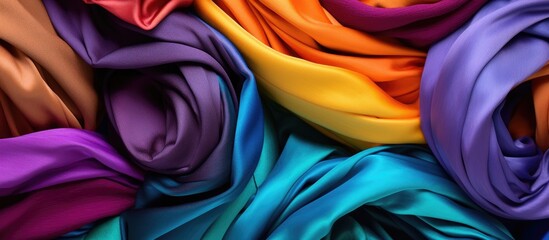 Colorful cloth pile on black surface