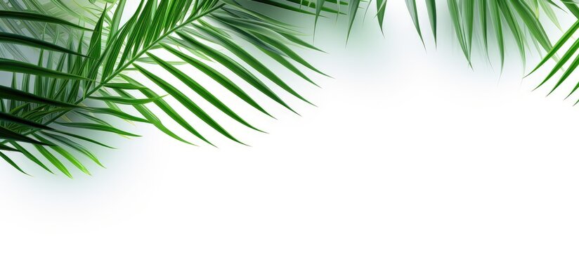 Close-up of palm frond on white backdrop