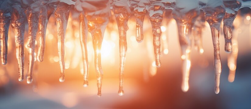 Sunset icicles on tree branch