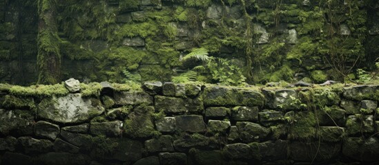 Mossy limestone wall close-up