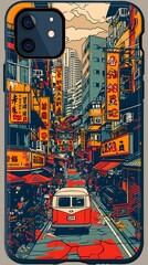Vibrant and Bustling Cityscape of Asian Urban Metropolis with Colorful Neon Shops and Crowded Streets