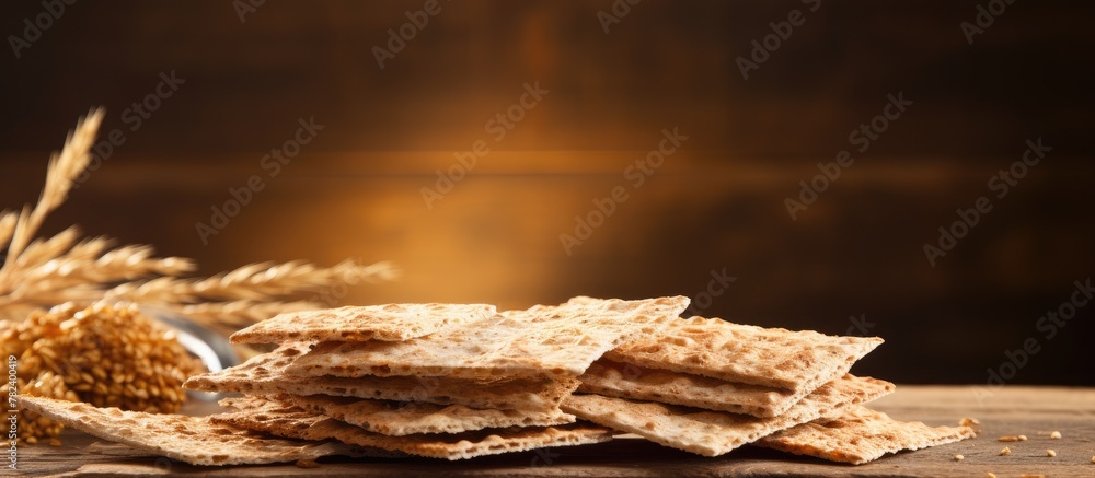 Poster pile of crackers on table