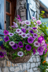 Fototapeta na wymiar Colorful Petunia Hanging Basket