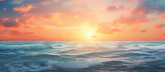 Sunset over ocean waves - obrazy, fototapety, plakaty