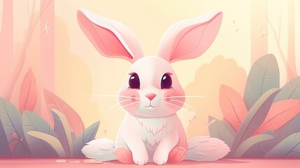 Obraz premium Adorable Cartoon Rabbit on Pastel Background Generative AI