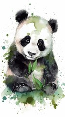 Adorable Watercolor Panda Enjoying Bamboo Snack Generative AI