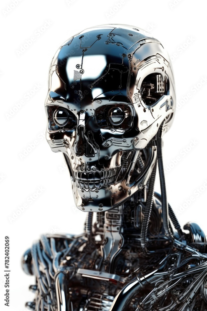 Aufkleber futuristic android with metallic tungsten finish generative ai