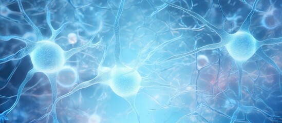 Neurons illuminated by blue light - obrazy, fototapety, plakaty