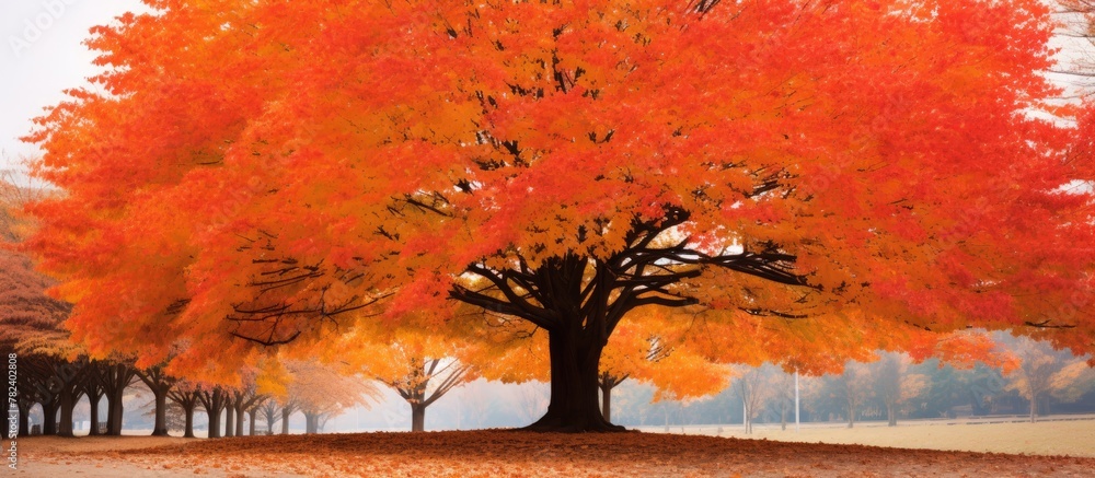 Poster Orange-leaved tree in a field with other trees
