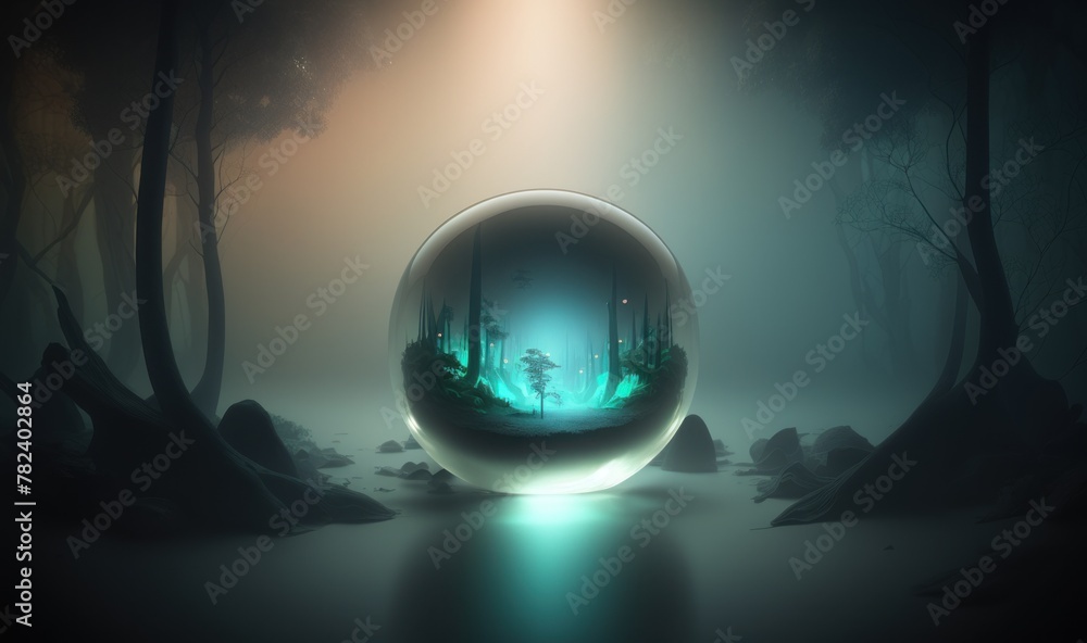 Poster ethereal landscape with luminous sphere generative ai