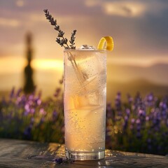 Golden hour with lemon lavender refreshment - obrazy, fototapety, plakaty
